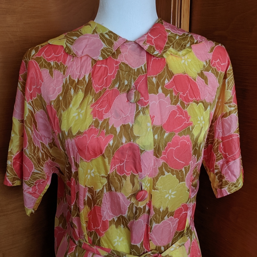 60s Floral Tulip Shirt Dress